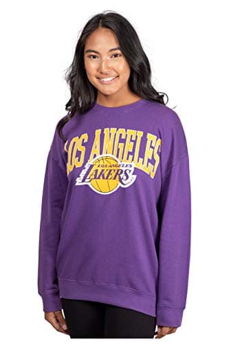 Ultra Game NBA Official Women's Extra Soft Fleece Distressed Oversized Pullover Sweatshirt, Los Angeles Lakers, Team Color, Large