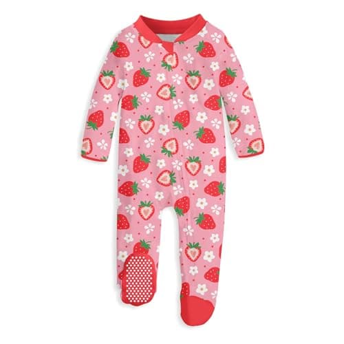 UNIFACO Baby Girl Pajamas 0-3 Months Strawberry Zipper Sleepers Infant Footed Pj Long Sleeve Baby Clothes Outfit