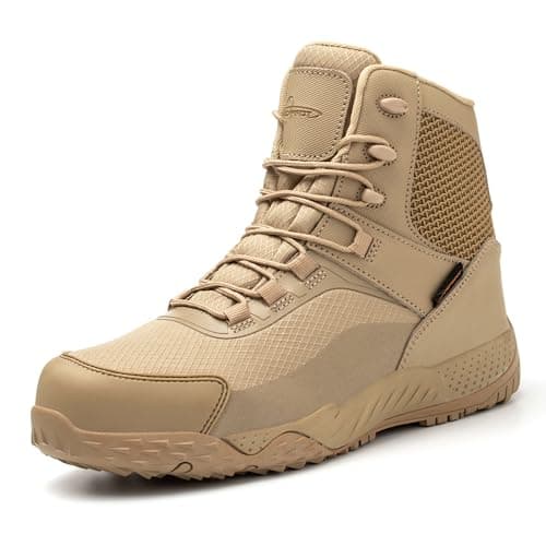 AZXPROT Men's Military Tactical Boots, 6" Waterproof Lightweight Combat Boots, Comfortable Non-slip Outdoor Desert Work Shoes Tan 7.5
