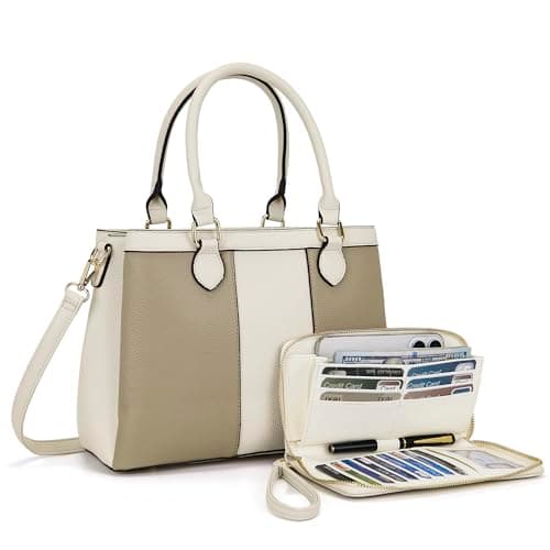 Qiyuer Purses and Wallet Set for Women Satchel Handbag Tote Bag Beige K