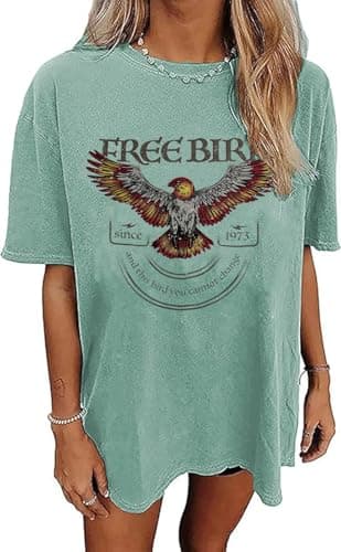 Oversized Rock Band T-Shirt Women Country Music Shirt Tops Nashville Music City Tshirt Vintage Guitar Wings Graphic Tees(Large,Green-3)