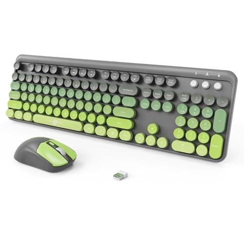 FOPETT Wireless Keyboard and Mouse Combo, 104 Keys Full-Sized 2.4 GHz Round Keycap Colorful Keyboards, USB Receiver Plug and Play, for Windows, Mac, PC, Laptop, Desktop (GreyGreen)