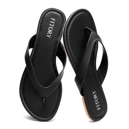 FITORY Women's Casual Flip Flops,Comfortable Thong Walking Slide,Summer Beach Flat Sandals for Indoor and Outdoor Black Size 10