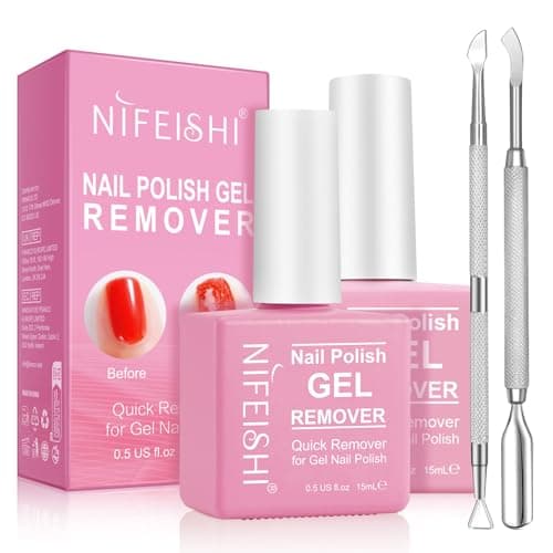 Gel Nail Polish Remover, (2pcs) Gel Polish Remover for Nails, No Need for Foil, Quick & Easy Polish Remover In 3-5 Minutes with 1 PCS Cuticle Pusher + 1 PCS Nail Polish Scraper