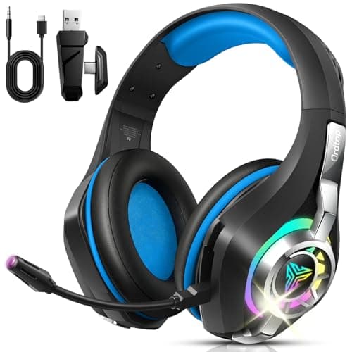 2.4GHz Wireless Gaming Headsets for PS5/PS4/Switch, RGB Noise Cancelling Over-Ear Headphones with 7.1 Surround Sound, 40mm Drivers, Bluetooth 5.4, 276g Ultraligero, Memory Foam, 45H Gaming Headphones
