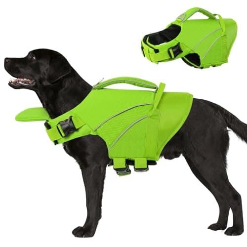 Queenmore Dog Life Jacket Large, Pet Pool Float with Chin Float, Large Dog Life Vest for Swimming, Adjustable Ripstop Pet Life Vest for Water at Pool, Beach, Boating (Green,XL)