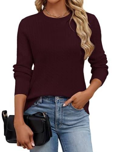 UEAL Womens Lightweight Cable Knit Pullover Sweater Solid Purple S