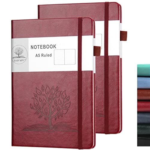 Daofary 2Pack Lined Journal Notebook with Pen Holder—A5 Leather Journal Notebooks with 160 Pages 100gsm Thick Paper, Writing Hardcover Notebook for Work Woman Men 8.4 x 5.7 in