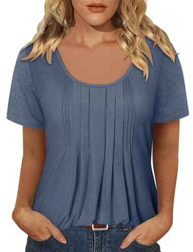 onlypuff Womens 3X Tops Plus Size Shirts Short Sleeve Tunic Top Ladies Blouse Cute Summer Shirt Casual HazeBlue