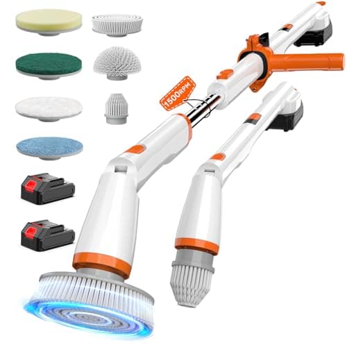 Cordless Electric Spin Scrubber with Smart Display, 1500RPM Powerful Cleaning, 4000mAh Rechargeable Battery, 7 Replaceable Brushes – Ideal for Bathtub, Tile, Floor & Shower