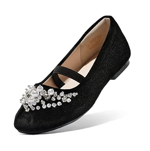 DREAM PAIRS Girls Mary Jane Uniform School Flat Shoes, Black/Suede - 5 Toddler (Aurora-03)