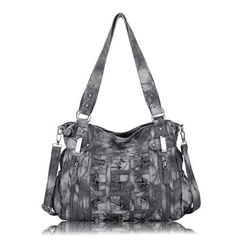 Angel Barcelo Womens Fashion Handbags Purse Shoulder Bags Tote Bags Ladies Girls Designer Satchel Bags (Dark Grey)