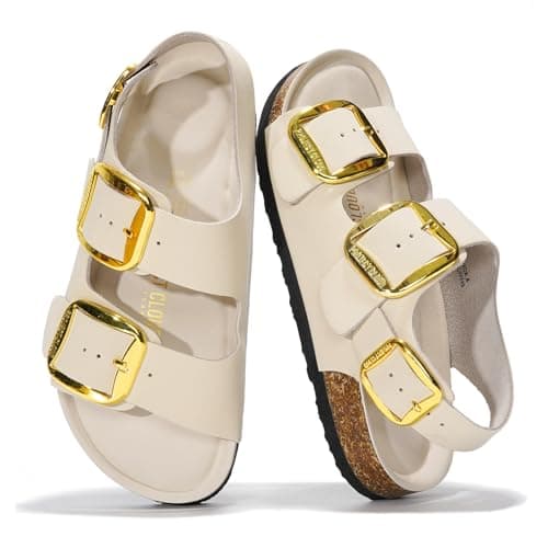 Project Cloud 100% Genuine Leather Ankle Strap Footbed Sandals for Women