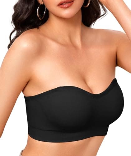 Finduself Strapless Bras for Women Non-Slip Wireless Bandeau Bra Seamless Padded Tube Top Bra Including Fabric & Clear Straps