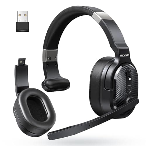 TECKNET Bluetooth Trucker Headset, Single and Dual Ear Wireless Headset with Mic for Work Noise Cancelling, 50Hrs 3 EQ Music Modes Trucker Bluetooth Headphones for PC, Drivers, Office, Call Center