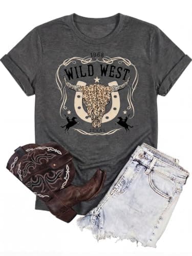 Western Shirts for Women Cow Skull Country Concert Graphic Tees