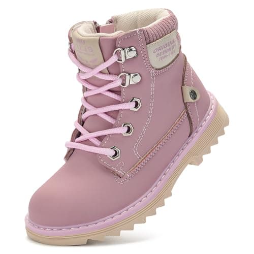 TZJS Girls Boys Toddler Boots Kids Unisex Lace Up Hiking Work Boots Girl Water Resistant Ankle Boot Boy Sizes 7-13 Outdoor Autumn Shoes for Toddler/Little Kid(Pink,2)