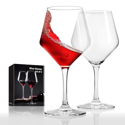 Hand-Blown Crystal Wine Glasses Set of 2, 16OZ, Long Stem Glasses for Red
