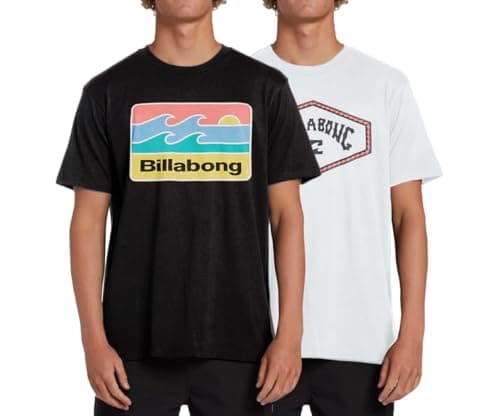 Billabong Big and Tall T-Shirts for Men, Cotton Mens Beach Summer Tees 2 Pack White/Black