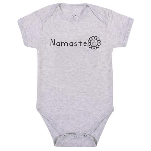 TREELANCE Yoga Baby Organic Cotton Girl Boy Clothes Little Yogi Onesie for Yoga Babies (Namaste Grey, 3 Months)