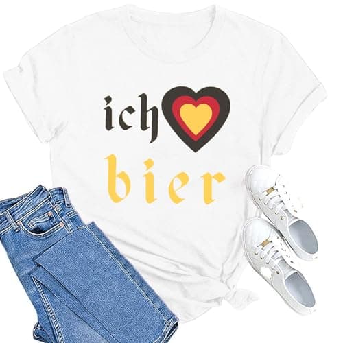 MAIHUN German Oktoberfest Shirt for Women Vintage Ich Heart Bier Tshirt Oktoberfest Short Sleeve White