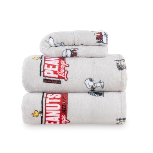 Berkshire Peanuts® Velvetloft® Plush Twin Sheet Set,Extra Warm Fleece Sheets,3-Piece Cute Character Snoopy Printed Soft Plush Sheet Set,Jazz Lounge Grey Red