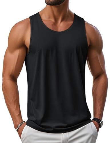 MAGCOMSEN Mens Black Tank Tops UPF 50+ Sun Protection Moisture Wicking Muscle Sleeveless Shirts Lightweight Breathable Cut Off Shirts M