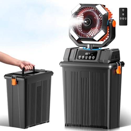 Etholzon 40000mAh Misting Fans for Outside, 15L Large Tank Portable Misting Fan, Battery Powered Outdoor Mister Fan with Remote & LED Light, Wide 270° Coverage for Camping Patio Backyard