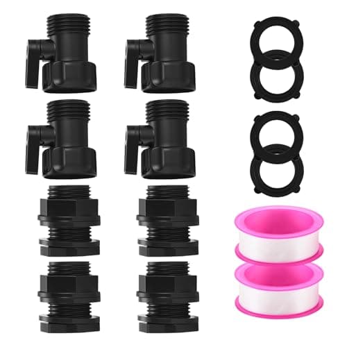 SUKABU 3/4 Inch Rain Barrel Spigot Kit with 3/4 Inch Shut Off Valve & Bulkhead Fitting, Plastic Garden Hose Faucet Adapter for Rain Barrels Aquariums Water Tanks Tubs Pools Spigot（4 Pack ）