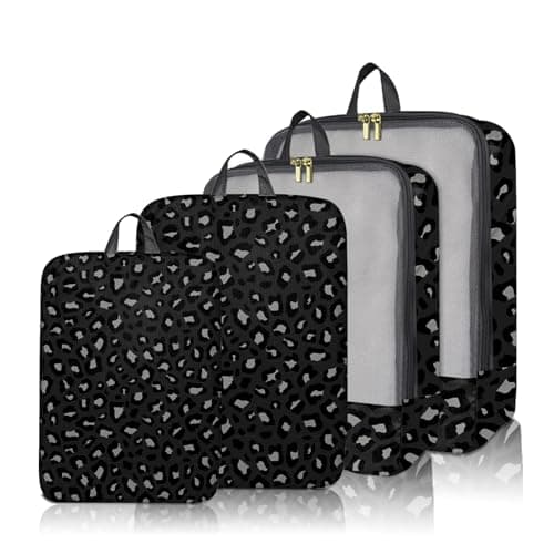 BHAHB 4 Set Packing Cubes Travel Luggage Organizers for Suitcase Travel Accessories for Women Girls Aesthetic Cute-Black Leopard Cheetah Pattern