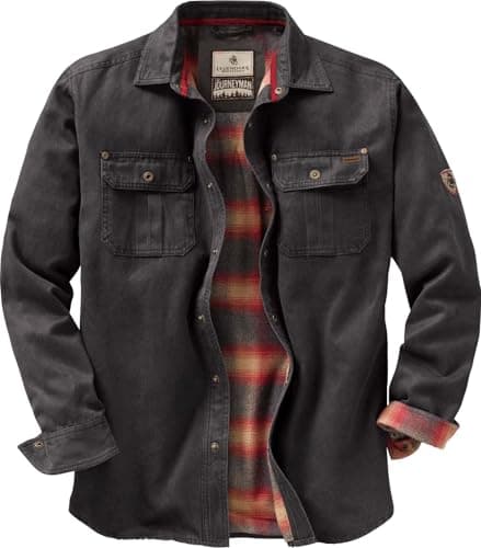Legendary Whitetails Mens Flannel Lined Shirt Jacket Waxed Cotton Water Resistant Shacket, Tarmac, SML
