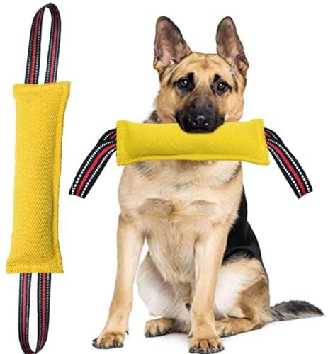 Clysoru Tug Toy for Dogs Tug of War Dog Toy with 2 Strong Red Band Handles Lasting Training Equipment Puppy to Large Dogs Interactive Toy Best for Tug of War Pull Indestructible Rope Toys (Yellow)