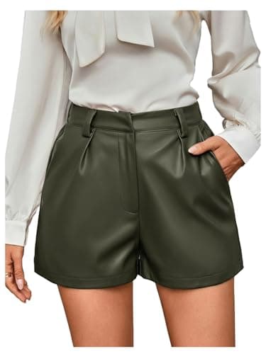 Milumia Women's PU Leather High Waisted Pleated Wide Leg Dressy Shorts with Pocket Green Small