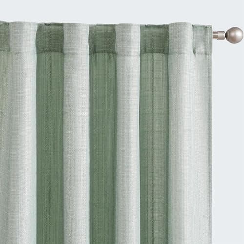 jinchan Linen Textured Curtains 90 Inch Length Green Curtains for Living Room Farmhouse Country Casual Weave Back Tab Drapes Light Filtering Window Draps 2 Panels Heathered Green