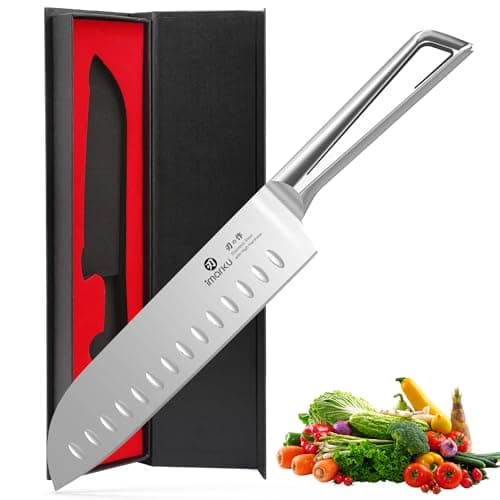 imarku Chef Knife Ultra Sharp Santoku Knife 7 Inch, High Carbon Stainless Steel Japanese Kitchen Knife with Hollow Edge | Seamless Ergonomic Handle, Gift Box for Meat/Vegetables/Tomatoes & Daily Prep