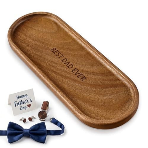 Small Wood Tray, Acacia Serving Platter Vanity Tray for Father Men