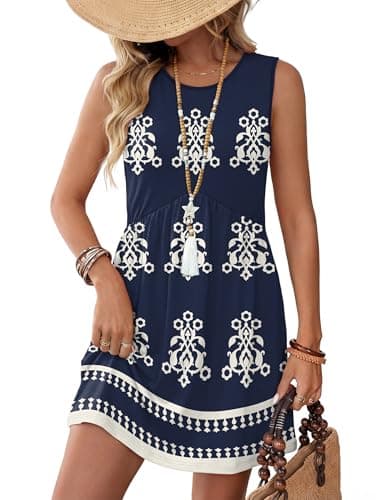 WIHOLL Summer Dresses for Women 2026 Elegant Classy Semi Formal Spring Wedding Guest Graduation Dress Cocktail Party Short Sundress Navy Boho M