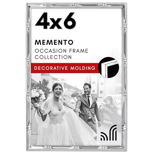 Americanflat 4x6 Metal Picture Frame With Bamboo-Style Molding - Silver Bamboo Frame with Shatter-Resistant Glass - Elegant Gallery Style Frames for Tabletop or Wall Display - Silver