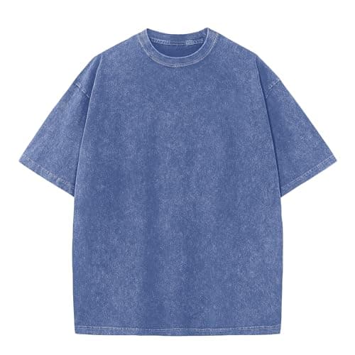 Men's Oversized Cotton T-Shirts Loose Fit Vintage Washed Tee Unisex Short Sleeve Casual Shirts Tops(Blue,XL)