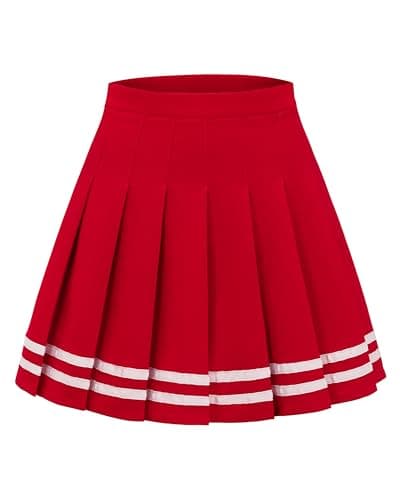 Shestellar Women Pleated Mini Skirt High Waisted A-Line Short Skirt with Stretchy Elastic Waist for Casual Everyday Wear - Red White Strip S