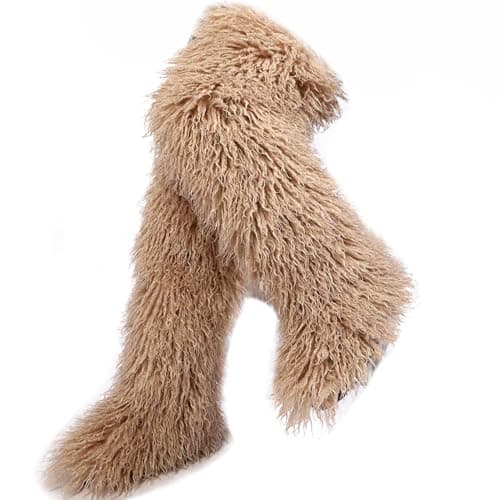 YXCFEWD Over the Knee Faux Fur Boots for Women 29 inchs Winter Thigh High Boots Fluffy Furry Snow Boots(Coffee,6)