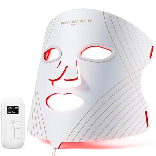 wavytalk Red Light Therapy Mask for Face, Glow Time LED Face Mask Light Therapy for Anti-Fine Line, Acne Treatment and Skin Rejuvenation with Red, Near-Infrared Light, Blue & Amber Light Therapy White