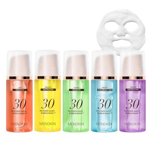 MENOKIN Glass Skin Full Set (5-in-1) 30 Seconds Quick Bubble Mask (Lift, Bright, Clear, Moisture, Repair) Firming, Brightening, Soothing, Moisturizing, Anti-Aging, Korean Face Mask, 3.21 fl oz Each