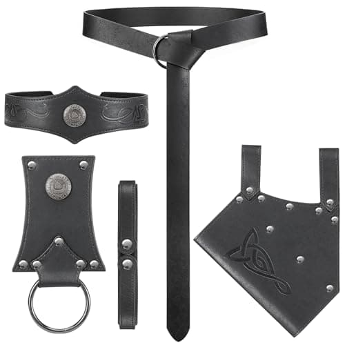 Jigglyjoo 5PCS Renaissance Accessories, Viking Headpiece, Renaissance Belt Mug Strap, Sword Frog for Viking Halloween Cosplay (Black A)