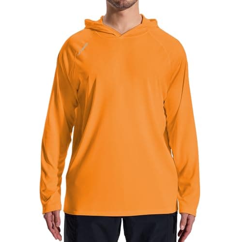 LOOGU Sun Hoodie UPF 50+ Shirts Long Sleeve Rash Guard Sun Shirts for Men Fishing Hiking Surfing Swimming Orange