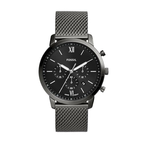 Fossil Men's Watch, Neutra Quartz Stainless Steel Chronograph Mesh Watch for Men, Color: Smoke