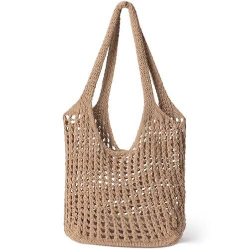 Tavaleu Crochet Tote Beach Bags for Women, Mesh Beach Tote Knit Bag, Summer Vacation Aesthetic Boho Hobo Shoulder Bag