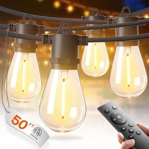 addlon 50FT LED Outdoor String Lights, Waterproof Dimmable Bulbs for Patio