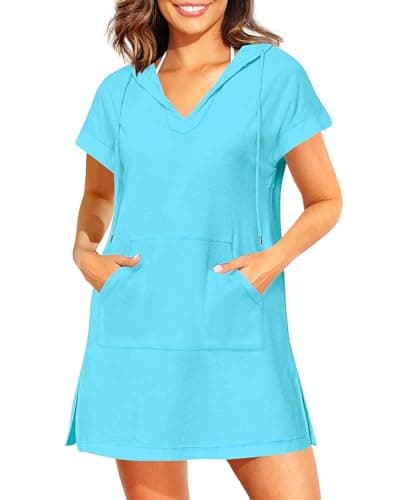 Pinup Fashion Terry Swim Cover Up Blue Beach Bathing Swimwear Women Dress