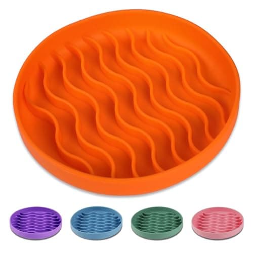 PJDH Slow Feeder Dog Bowls, Silicone Food Bowl Anti-Gulping, Pets Puppy Slow Feeder with Suction Cups, Dishwasher Microwave Safe for All Small Medium Dogs, Wave Design Orange